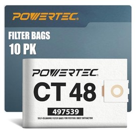 POWERTEC 497539 Selfclean Filter Bag for Festool CT 48 10PK, for Festool CT48 Dust Extractor, Replacement Vacuum Bags, Filter Bags for Festool (75055-P2)