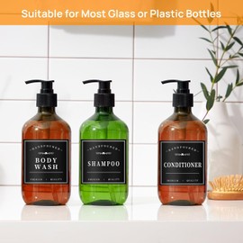 HVSWLY 12 piezas de etiquetas para baño para dispensador de jabón, etiquetas removibles de organización para baño, etiquetas impermeables para botellas de champú, acondicionador y gel corporal (negro)