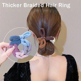 Ouliget Braid Bow Hair Ring Set,Knot Scrunchies Elastic Rubber Band Hair Ropes for Women,High Ponytail Tie Hair Rope Stretchy Thickened Durable for Thick and Long Hair,6Pieces