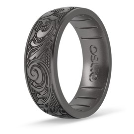Enso Rings Signature Etched Collection - Classic Etched Silicone Rings - Comfortable and Flexible Design (Flourish - Platinum-Colored, 12)