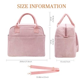 lifwimner Insulated Lunch Bag for Women Men 10L Large Corduroy Lunch Box Soft Reusable Cooler Cooling Tote for Work Picnic Beach (Pink)
