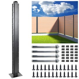 BITALS Q235A-Steel 4ft (H/48in) Heavy Duty Fence Post - Serial Post, Suitable for Outdoor Patio, Backyard and Garden Fence Post Bracket Construction (1pack-Matte Black)