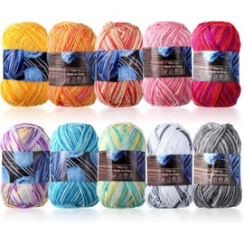LIHAO 10PCS Gradient Cotton Yarn for Crocheting Knitting Crafting, Crochet Kit for Beginners Starter with Crochet Hook Row Counter Stitch Markers,175 Yards per Roll