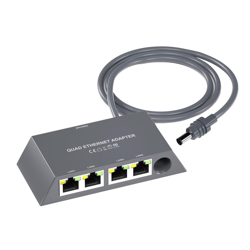 GOWENIC 4 Ports Ethernet Adapter, Gigabit Multi Ports Satellite Ethernet