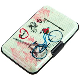 Kaabao Credit Card Holder for Women Men RFID Blocking Wallet Small Business Metal Slim Mini Aluminum Hard Case, Eiffel Tower Bike, Small, Minimalist, Compact, American