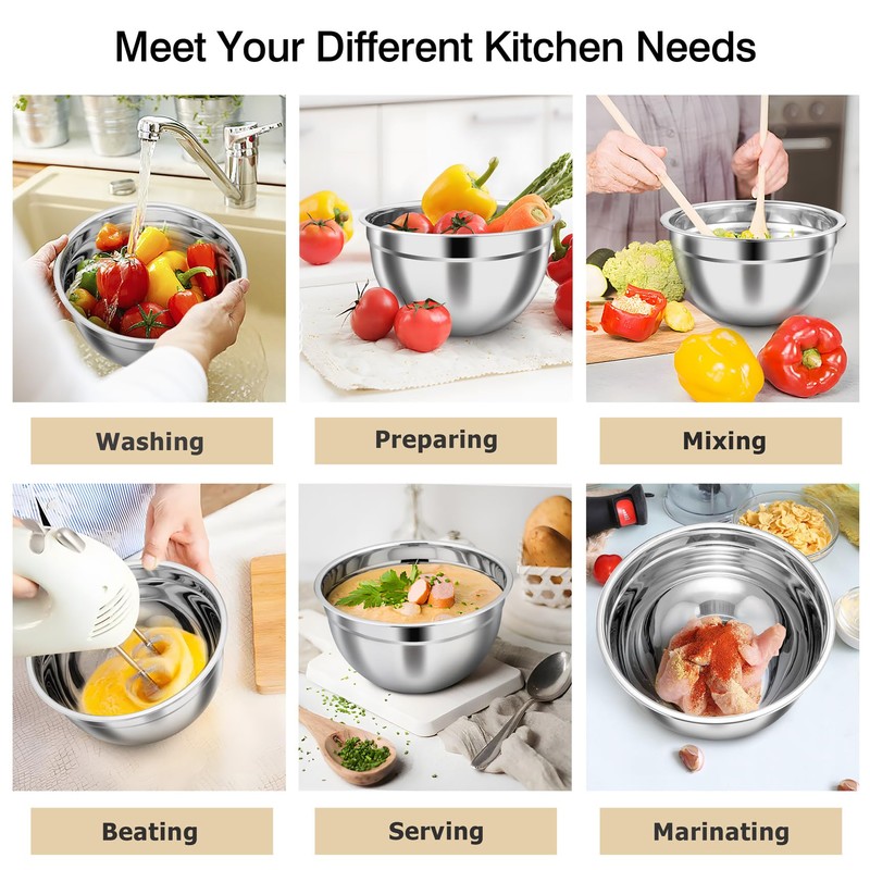 TeamFar Mixing Bowls, Stainless Steel Nesting Salad Bowls with Airtight