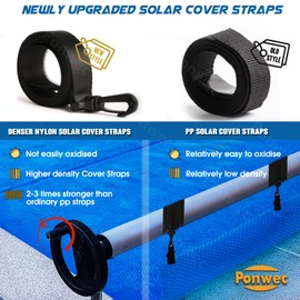 2024 Upgraded Pool Solar Cover Reel Straps,18 Pcs Including 6 Snap-Lock Solar Cover Clips,6 Pcs 3 Times Denser Nylon Solar Cover Straps,6 Hook