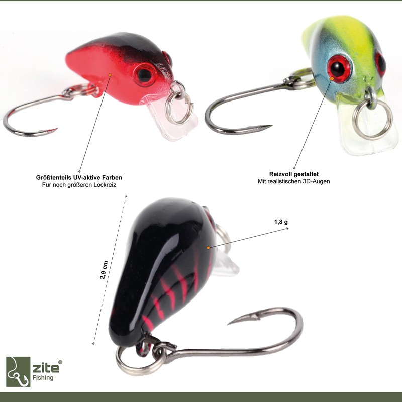 Zite Fishing Mini Wobbler Set Neon - 10 Ultra-Light Artificial