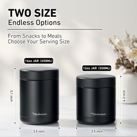 Modern vacum Insulated Food Jars set, wide mouth thermos, Soup Thermos for Hot Food, Food thermos For Adults, Stainless Steel Vacuum Insulated Lunch Containers, Thermos 16 oz, 12 oz (Black-Panther)