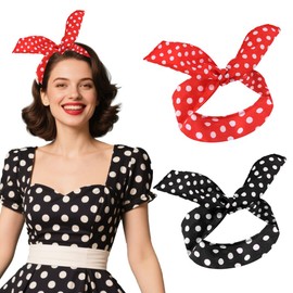Polka Dot Headbands for Women Red Black Bandana Knot Headband Polka Dot Bow Headband Vintage Retro 50s Hair Accessories for Women Girls 2Pcs
