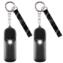 Pack of 2 Personal Alarm, 130 dB Safety Key Ring with Strobe Light, Siren for Women, Shrill Alarm with 2 Neoprene Hand Straps, Pocket Alarm for Women, Seniors, Children (Black)