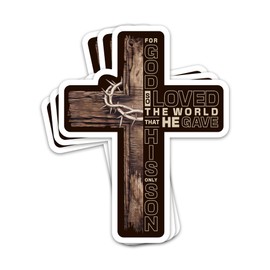 3PCs For God So Loved The World Sticker Christian Cross Bible Verse Sticker Religious Jesus Crown Of Thorns Waterproof Vinyl Stickers For Journal Water Bottle Faith Scripture Gifts For Prayers 3"x2.4"