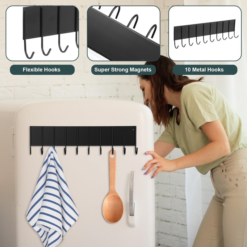 6 Pcs Magnetic Key Holder for Fridge with 10 Hooks,