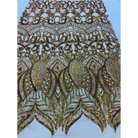 New Creations Fabric & Foam Royalty Design Sequins Gold - 4 Way Stretch Design on Mesh By Yard