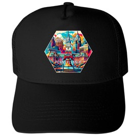 R and R Imports Philadelphia Pennsylvania Souvenir Black Unisex Mesh Back Trucker Hat with Adjustable Snapback