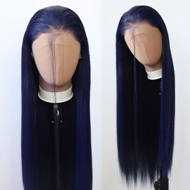 Towarm Dark Blue Wig Long Straight Navy Blue Synthetic Lace Front Wigs Pre Plucked Natural Hairline with Baby Hair for Black Women Heat Resistant Fiber Hair Cosplay Daily Wear Wig (Dark Blue)