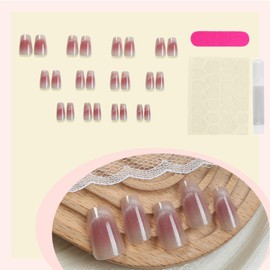 Cat Eye Fake Nails, 24pcs Cat Eye Shinny False Nails with Glue, Medium Long Square Glossy Artificial Summer Fresh Stick on Nails, Long Lasting Manicure Art Decoration Home DIY Comfortable Fit