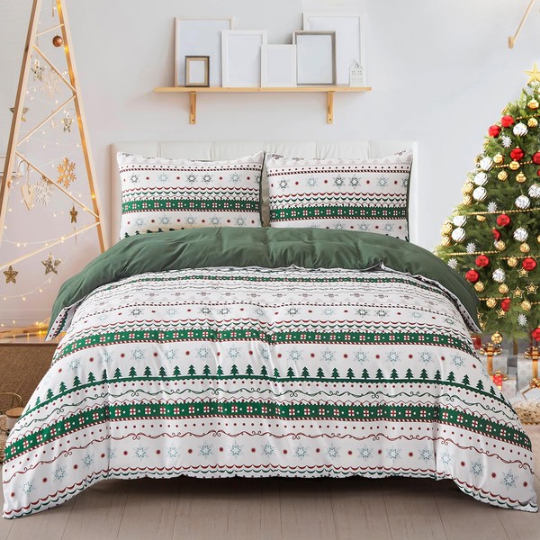 Cottolester Christmas Duvet Cover King Size Christmas Tree Snowflake Bedding
