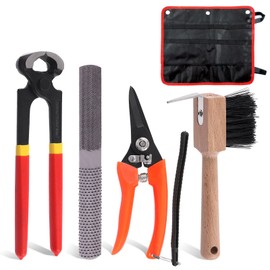 Glarks 5Pcs Professional Farrier Tool Kit, Hoof Nippers Hoof Rasp Hoof Trimming Shears Hoof Brush with Storage Bag Kit, Rasp Hoof Cutter Equestrian Supplies Set for Horses Donkeys Goats Pigs
