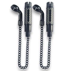 TJR Tackle 2 x Carbon Mag Pro Bite Indicators Bobbins with Magnetic Line Clip, Short 14cm Chain, Metal dog leg.