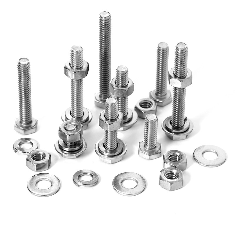 120PCs 1/4-20 Hex Bolts Screws Hex Nuts Flat Washers Lock