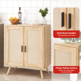 GarveeHome Buffet Cabinet with Storage, Sideboard with Rattan Decorated Doors,Accent Cabinet with Solid Wood Feet,Sideboard Cabinet for Dining Room, Cupboard Console Table, Liquor/Accent Cabinet 1pc