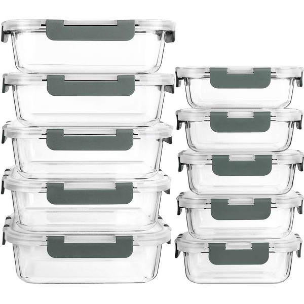[10-Pack] Glass Meal Prep Containers with Lids-MCIRCO Glass Food Storage Containers with Lifetime Lasting Snap Locking Lids, Airtight Lunch Containers, Microwave, Oven, Freezer and Dishwasher