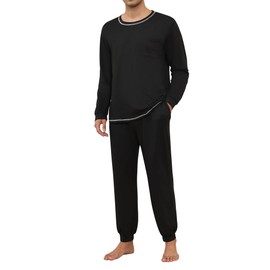 Ekouaer Mens Pyjamas Sets Soft Pjs Loungewear Long-Sleeve Top Elastic and Drawstring Bottoms Sleepwear Pjs Set 2 Piece Black XXXL