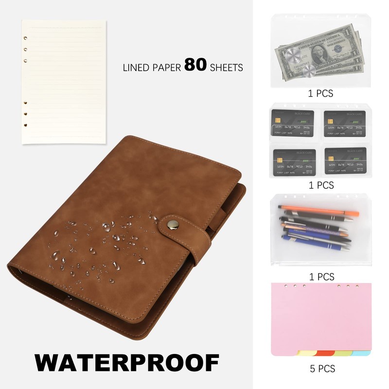 Colacoo Leather A5 Binder Notebook 6 Ring, Refillable Notebook A5