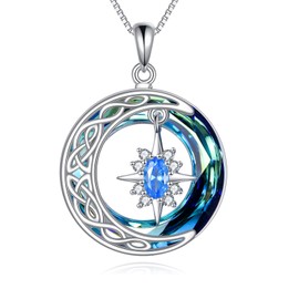 URONE Moon and Star Necklace 925 Sterling Silver Celtic Pendant Crystal Jewelry Gifts for Women