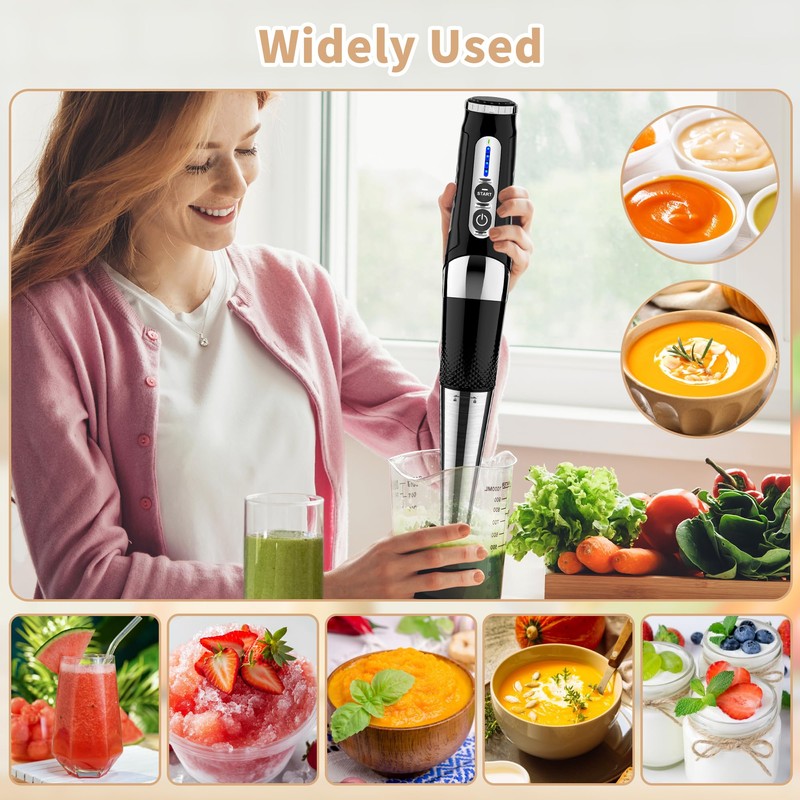 Cordless Immersion Blender Handheld: Powerful Rechargeable Electric Hand Blender, 21-Speed