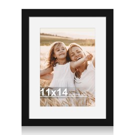 Hongkee 11x14 Picture Frame with Real Glass - 8x10 Wooden Frame with Mat, Horizontal and Vertical Display for Wall or Tabletop (Black, 1 Pack)