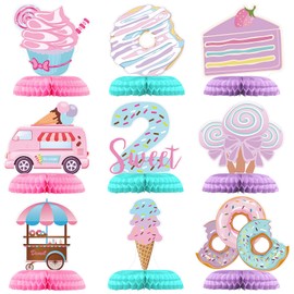 Hotop 9 Pcs Donut Two Sweet Birthday Party Decorations Table Honeycomb Centerpieces Table Topper Doughnut Birthday Sign Decor Girls Theme Party Supplies for Baby Shower