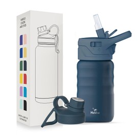 MELOW 12 oz Kids Water Bottle, Stainless Steel Insulated with Straw and Chug Lid, Leak-Proof, Easy to Clean, Perfect for School, Camp, Water, Milk, Juice, Navy