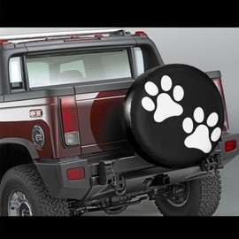 Two Paws Print Dog Pet Foot Mark Spare Tire Cover Universal Waterproof Tire Wheel Covers UV Sun Protection Wheel Tire Protector Dust-Proof Tyre Covers for Trailer RV SUV Truck Motorhome Travel 15 Inch