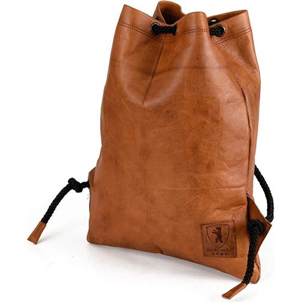 Berliner Bags Vintage Gym Bag Leather Sports Backpack with Drawstring for Men and Women (Brown - Cognac), Brown - Cognac