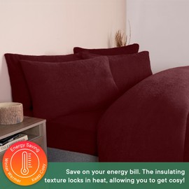 Brentfords Winter Duvet Double Red Teddy Fleece, Double Duvet Covers Set Luxury Super Soft Teddy Bear Fleece Quilt Cover Double Bedding Set with Pillowcases, Burgundy