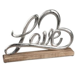 formano Love Stand with Heart Metal Decoration on Wooden Base 33 x 22 cm