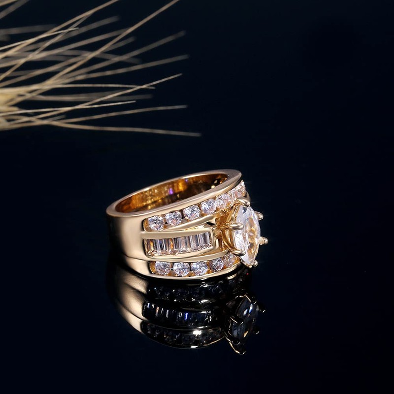 Anillo de compromiso de boda chapado en oro amarillo de