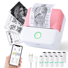 cudinham Print Pods Mini Printer, Thermal Inkless Sticker Maker with 10 Rolls Printing Paper, Pocket Printpod for Phone, Impresora Portátil for Notes, DIY, Compatible with iOS & Android (Pink)
