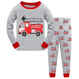 Pyjamas Boys Long Sleeve Two Piece Cotton Children's Sleepwear Tractor Digger Fire Engine 92 98 104 110 116 122, 1 fire engine