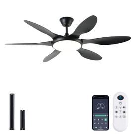 FUMLTP 51 Inch Ceiling Fan with Lights and Remote, Black Modern Ceiling Fan with Dimmable LED Light, Reversible DC Motor for Bedroom, Living Room, Kitchen, Outdoor Covered Patios
