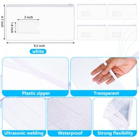 Zhehao 200 Pcs Poly Envelopes Zip Bulk, A6 Size Clear Pencil Pouch, Plastic Pencil Cases with Label Zippered, 9.2 x 4.7 Inches Reusable Bill File Bag for Money Cash Office Supplies (White)