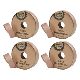 [4PK] Krafters Korner Latte Ribbed Ribbon, 15mm x 4m for Gift Wrapping, DIY Crafts and Decoration