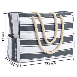 oscaurt Beach Bag Large Tote Bag Beach Bag XXL Family Travel Gift Shopping Bag Women's Swimming Bag Swimming Bag with Zip Shoulder Bag, Dark grey stripes