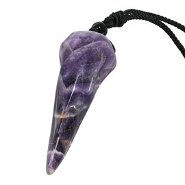 TUMBEELLUWA Carved Raven Skull Pendant Necklace for Men Women, Amethyst