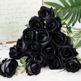 MERIXMAS Roses Artificial Flowers, Fake Velvet Silk Roses in Bulk for Home Decor Indoor, Fake Roses Realistic Flowers with Stems for Wedding Centerpiece Party Decor (24, Black)