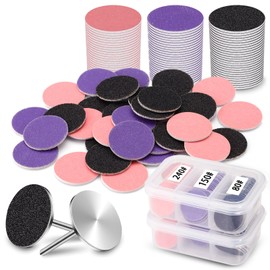 120 Pcs Sanding Paper Discs (#80#150#240 Grits) and 2 Pcs 25mm Metal Shaft Sanding Disc Bit, Replacement Sandpaper Disk, Adjustable Speed Callus Remover Tool for Manicure Pedicure (80#150#240# Grits)