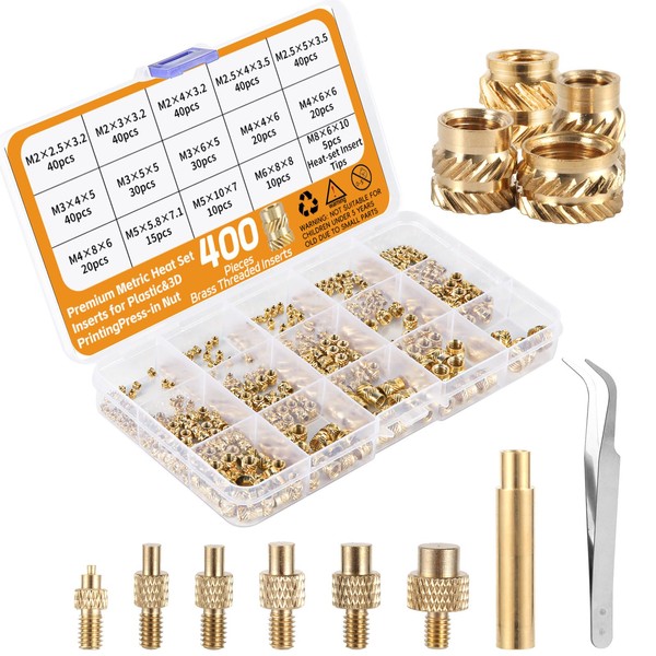 407pcs Brass Threaded Inserts for 3D Printing, M2 M2.5 M3