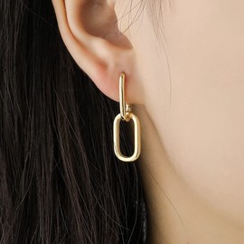 18K Gold Paperclip Link Chain Earrings Convertible Link Earrings for Women Drop Dangle Earrings (Gold)